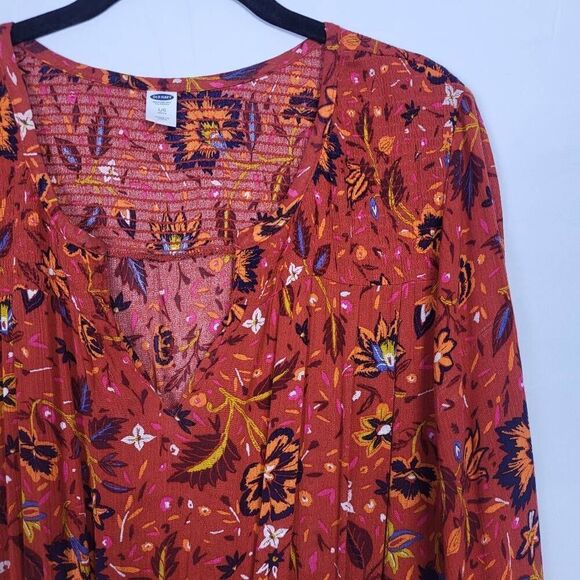Old Navy Womens Floral Maxi Dress Red Size Large Petite Cottagecore Smocked Boho - Picture 3 of 9